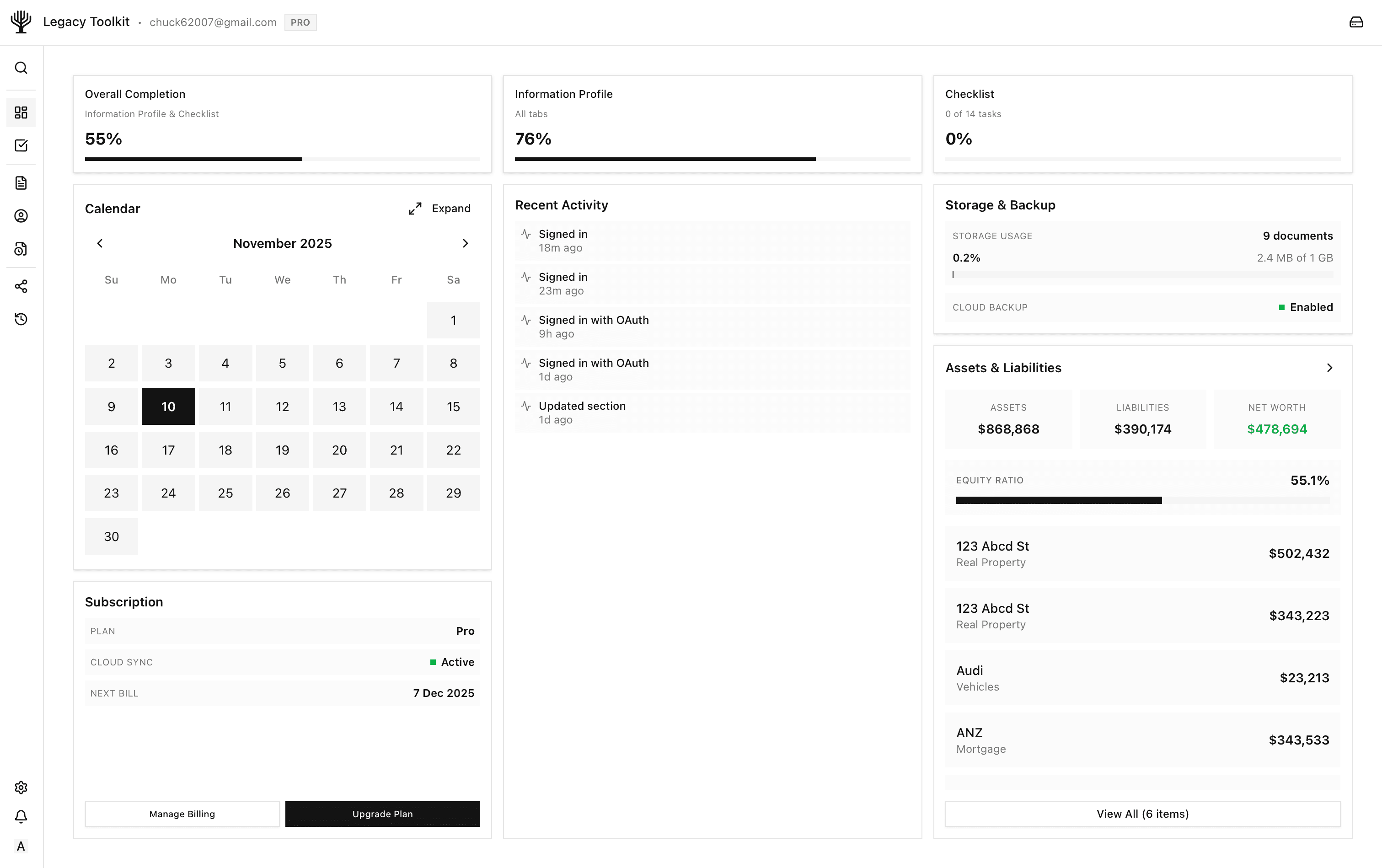 Legacy Toolkit Dashboard